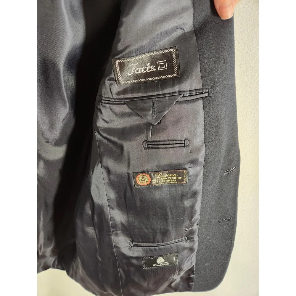 FACIS Black Wool Cashmere‎ Two Button Blazer Made in Italy Size 40R 40 Regular